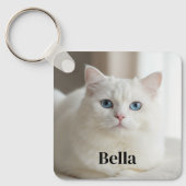 Mooie witte kat met blauwe ogen aangepaste foto sleutelhanger (Voorkant)