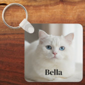 Mooie witte kat met blauwe ogen aangepaste foto sleutelhanger (Voorkant)