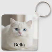 Mooie witte kat met blauwe ogen aangepaste foto sleutelhanger (Achterkant)