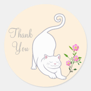 Mooie witte kat met bloemen Dank je wel Ronde Sticker