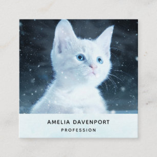 Mooie witte kat met mooie blauwe ogen vierkante visitekaartje