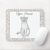 Mooie witte kat met prinses kroon mousepad muismat (Met muis)