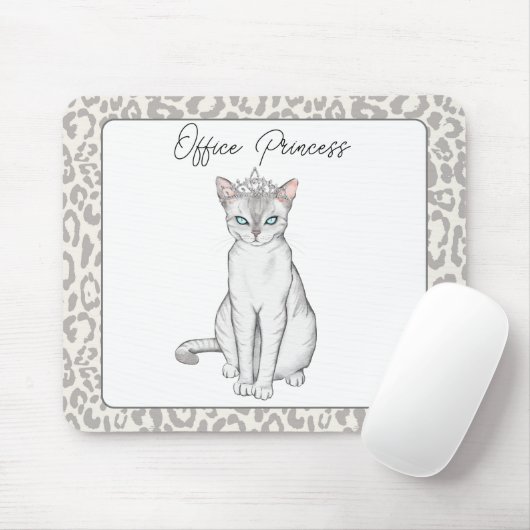 Mooie witte kat met prinses kroon mousepad muismat (Met muis)