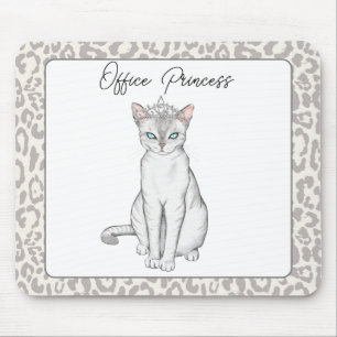 Mooie witte kat met prinses kroon mousepad muismat