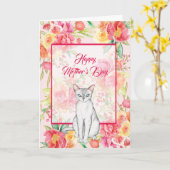 Mooie witte kat met Waterverf bloemen Kaart (Gele Bloem)