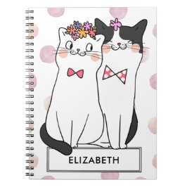 Mooie witte kat met waterverf polka stippenpatroon notitieboek