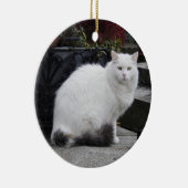 Mooie witte kat op een grave keramisch ornament (Rechts)
