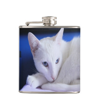 Mooie Witte Kat/Voeg een foto van je huisdier toe Heupfles
