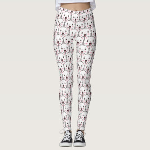 Mooie Witte Kattengezicht Cartoon Patroon Leggings