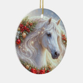 Mooie witte kerstpaard keramisch ornament (Rechts)