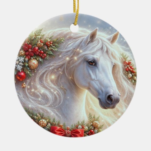 Mooie witte kerstpaard keramisch ornament (Voorkant)