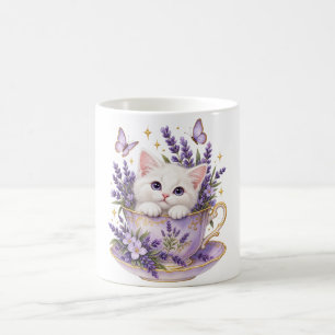 Mooie Witte Kitten Lavendel Theekopje Kat Liefhebb Koffiemok