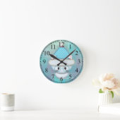 Mooie Witte Kitten Turquoise Wandklok (Huis)