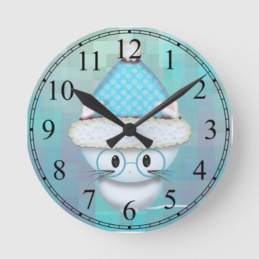 Mooie Witte Kitten Turquoise Wandklok (Voorkant)