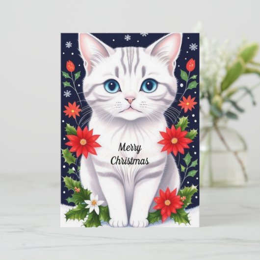 Mooie Witte Kittens Plat Kerstkaart (Staand voorkant)