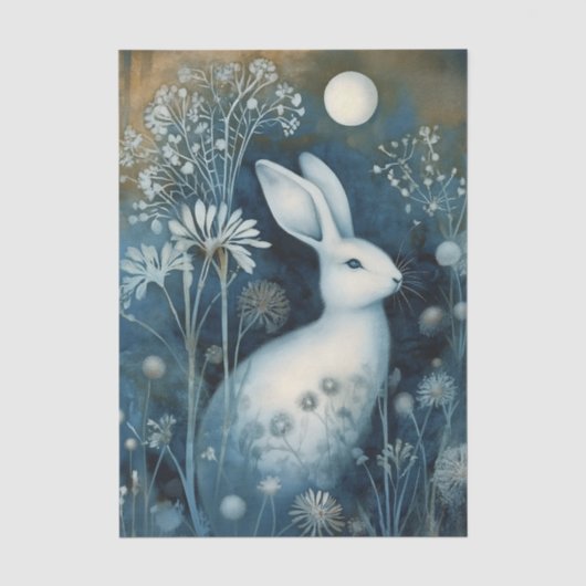 Mooie Witte Konijn Cyanotype Afdrukken Tissuepapier (Voorkant)