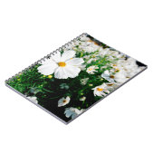 Mooie witte kosmos bloemen bloeien in tuinschildpa notitieboek (Linkerzijde)