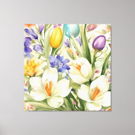 Mooie witte krokussen, Сkleurrijke lentebloemen Canvas Afdruk