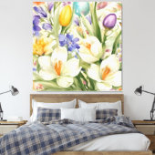 Mooie witte krokussen, Сkleurrijke lentebloemen Canvas Afdruk (Insitu (Slaapkamer))
