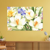 Mooie witte krokussen, Сkleurrijke lentebloemen Canvas Afdruk (Insitu (Woonkamer))