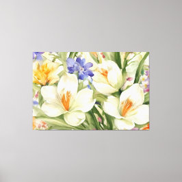 Mooie witte krokussen, Сkleurrijke lentebloemen Canvas Afdruk