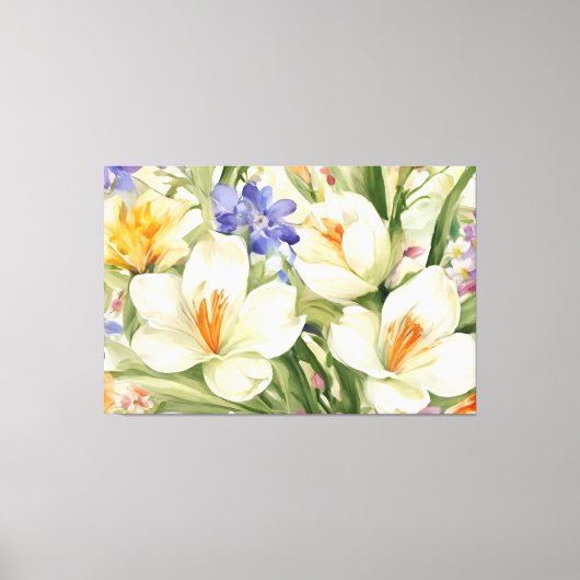 Mooie witte krokussen, Сkleurrijke lentebloemen Canvas Afdruk (Voorkant)