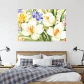 Mooie witte krokussen, Сkleurrijke lentebloemen Canvas Afdruk (Insitu (Slaapkamer))