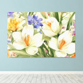Mooie witte krokussen, Сkleurrijke lentebloemen Canvas Afdruk (Insitu (Houten vloer))