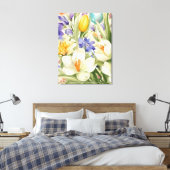 Mooie witte krokussen, Сkleurrijke lentebloemen Canvas Afdruk (Insitu (Slaapkamer))