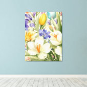 Mooie witte krokussen, Сkleurrijke lentebloemen Canvas Afdruk (Insitu (Houten vloer))