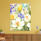 Mooie witte krokussen, Сkleurrijke lentebloemen Canvas Afdruk (Insitu (Woonkamer))