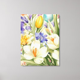 Mooie witte krokussen, Сkleurrijke lentebloemen Canvas Afdruk