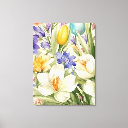 Mooie witte krokussen, Сkleurrijke lentebloemen Canvas Afdruk (Voorkant)
