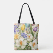 Mooie witte krokussen, Сkleurrijke lentebloemen Tote Bag (Achterkant)