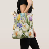 Mooie witte krokussen, Сkleurrijke lentebloemen Tote Bag (Dichtbij)