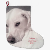 Mooie witte labrador mix puppy dog grijs grote kerstsok (Voorkant)
