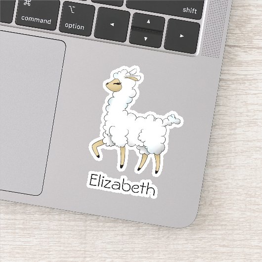 Mooie witte lama met Jouw naam vinyl Sticker (Detail)