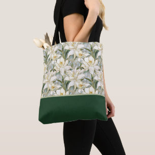 Mooie Witte Lelie Glas in Lood, Kleurblok Tote Bag