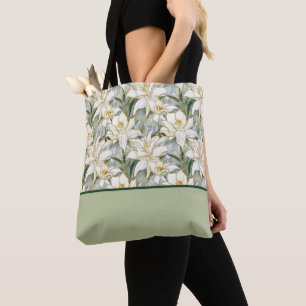 Mooie witte lelie Glas in lood, kleurenblok Tote Bag
