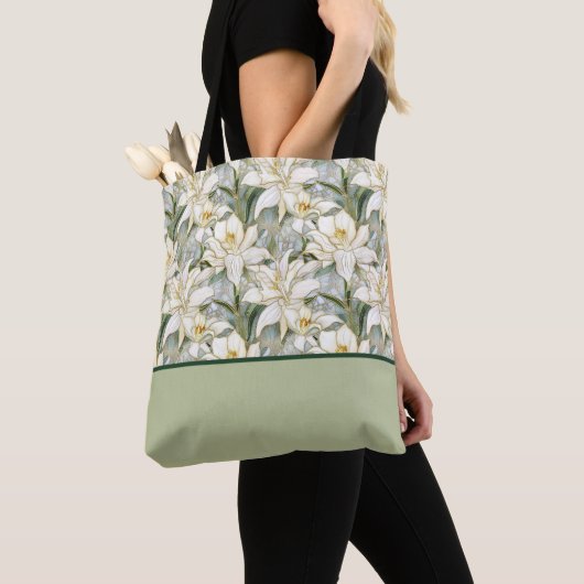 Mooie witte lelie Glas in lood, kleurenblok Tote Bag (Dichtbij)