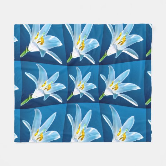 Mooie witte lelie patroon fleece deken (Voorkant (Horizontaal))