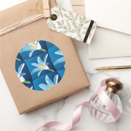 Mooie witte lelie patroon ronde sticker