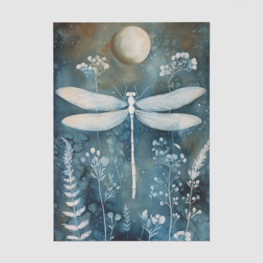 Mooie Witte Libel Cyanotype Afdrukken Tissuepapier (Voorkant)