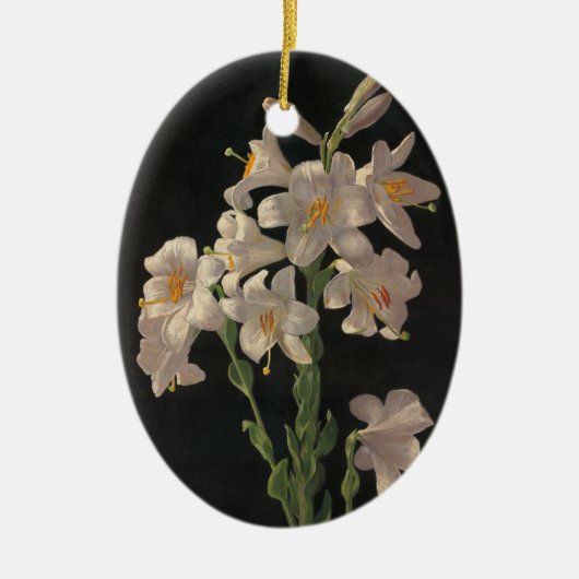 Mooie , witte Lily-bloemen op zwart Keramisch Ornament (Voorkant)