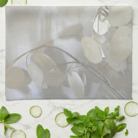 Mooie Witte Lunaria Zilveren Dollar Elegant Grijs Theedoek (Gevouwen)