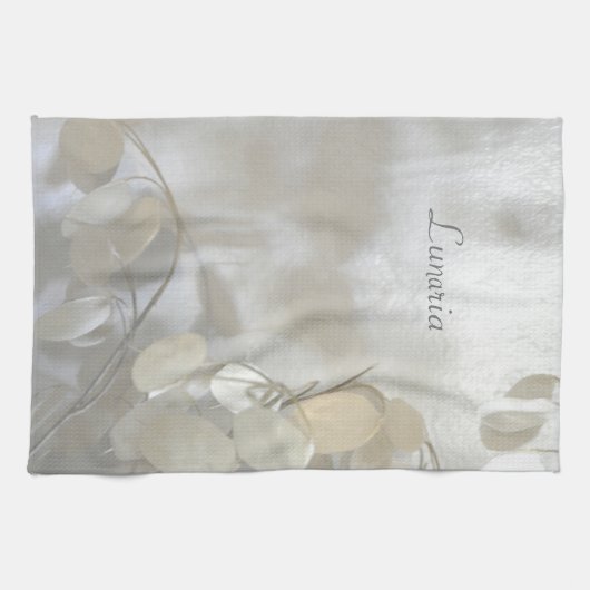 Mooie Witte Lunaria Zilveren Dollar Elegant Grijs Theedoek (Horizontaal)