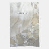 Mooie Witte Lunaria Zilveren Dollar Elegant Grijs Theedoek (Verticaal)