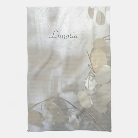 Mooie Witte Lunaria Zilveren Dollar Elegant Grijs Theedoek (Verticaal)