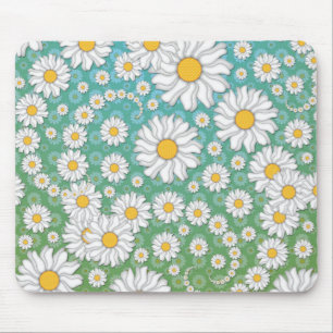 Mooie Witte Madeliefjes op Blauw Groen Muismat