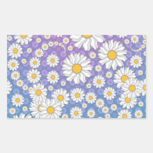 Mooie Witte Madeliefjes op Paarse Blauwe Achtergro Rechthoekige Sticker